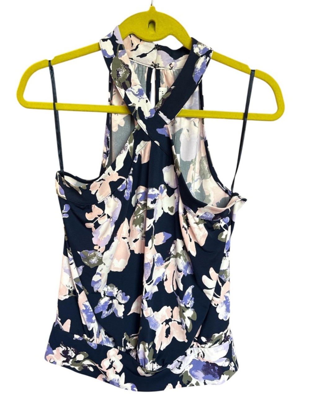 White House Black Market Navy Floral Halter Cold-Shoulder Camisole - Picture 2 of 4